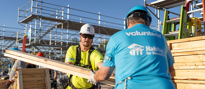 Habitat team members working on a home construction project